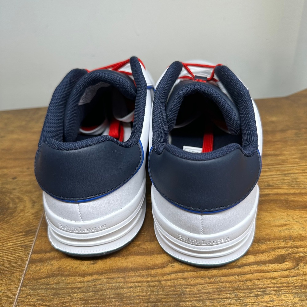 Polo Ralph Lauren Heritage Court III Graphic White Navy Red Sneakers Kids Size 6 - Picture 6 of 10